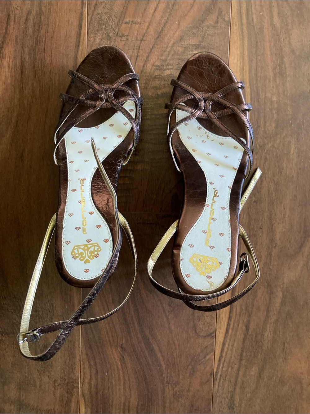 Brown Open-Toe Strappy Heels with Gold Accent